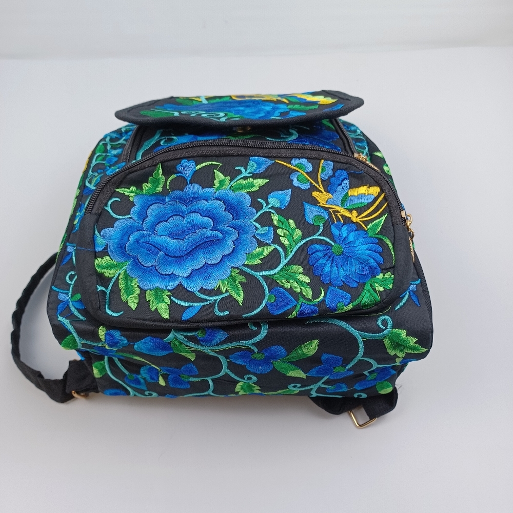 mexican floral embroidered backpack multicolor New - Picture 6 of 13